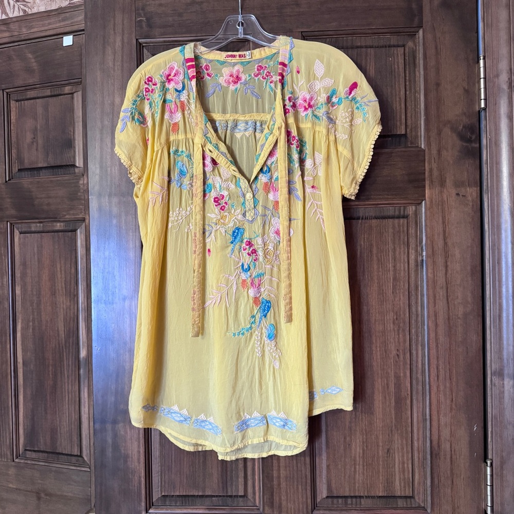 Johnny Was Floral Embroidered Yellow Blouse